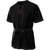 imageMens Pure Cotton Retro Short Sleeves Lace Up Shirts for Casual Renaissance Pirate Medieval Viking Without BeltBlack