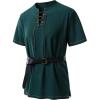 imageMens Pure Cotton Retro Short Sleeves Lace Up Shirts for Casual Renaissance Pirate Medieval Viking Without BeltDark Green