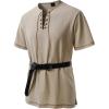 imageMens Pure Cotton Retro Short Sleeves Lace Up Shirts for Casual Renaissance Pirate Medieval Viking Without BeltKhaki