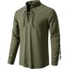 imageMens Retro Lace Up Renaissance Pirate Medieval Costume Cotton Long Sleeve Viking ShirtArmy Green