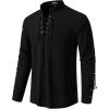 imageMens Retro Lace Up Renaissance Pirate Medieval Costume Cotton Long Sleeve Viking ShirtBlack