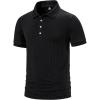 imageMens Stretch Breathable Ribbed Knit Short Sleeve Slim Fit Polo Casual Fitted Muscle Shirt Black L