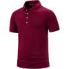 imageMens Stretch Breathable Ribbed Knit Short Sleeve Slim Fit Polo Casual Fitted Muscle Shirt Burgundy L