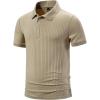 imageMens Stretch Breathable Ribbed Knit Short Sleeve Slim Fit Polo Casual Fitted Muscle Shirt Khaki L