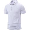 imageMens Stretch Breathable Ribbed Knit Short Sleeve Slim Fit Polo Casual Fitted Muscle Shirt White L