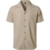 imageMens Stretch Cuban Collar Shirt Summer Lightweight Short Sleeve Button Down Shirts with Pocket for Beach VacationKhaki