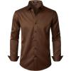 imageMens Stretch Wrinkle Free Dress Shirts Formal Prom Wedding Slim Fit Long Sleeve Button Down ShirtsBrown