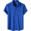 imageMens Stylish Stretch Wrinkle Free Short Sleeve Button Down Shirt Summer Casual Beach Vacation Button up ShirtsRoyal Blue