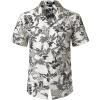 imageMens Summer Textured Cuban Collar Hawaiian Shirts Casual Vacation Short Sleeve Button Up Shirt with PocketWhite Leaves