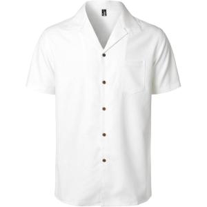 imageMens Stretch Cuban Collar Shirt Summer Lightweight Short Sleeve Button Down Shirts with Pocket for Beach VacationCream White