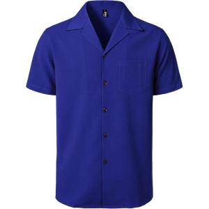 imageMens Stretch Cuban Collar Shirt Summer Lightweight Short Sleeve Button Down Shirts with Pocket for Beach VacationRoyal Blue