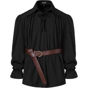 imageMens Vintage Ruffled Lace Up Shirts for Pirate Vampire Renaissance Gothic Victorian Steampunk Costume Without BeltBlackb