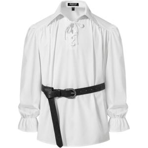 imageMens Vintage Ruffled Lace Up Shirts for Pirate Vampire Renaissance Gothic Victorian Steampunk Costume Without BeltWhiteb