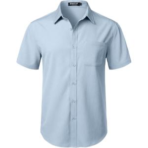 imageMens Stretch Wrinkle Free Short Sleeve Texture Shirt Lightweight Summer Button Down Shirts for Beach VacationCool Blue