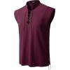 imageMens Retro Pure Cotton Lace Up Sleeveless Shirts for Pirate Renaissance Medieval Viking CostumeBurgundy