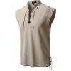 imageMens Retro Pure Cotton Lace Up Sleeveless Shirts for Pirate Renaissance Medieval Viking CostumeKhaki