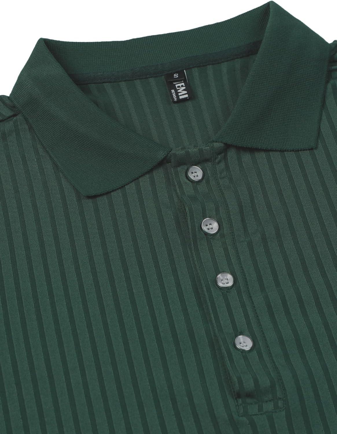 imageMens Stretch Knit Slim Fit Polo Shirts Casual Short Sleeve Ribbed Collar Muscle Golf ShirtDark Green