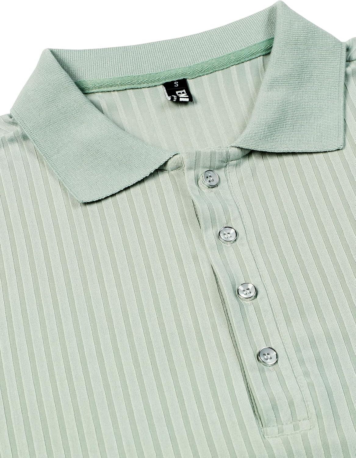imageMens Stretch Knit Slim Fit Polo Shirts Casual Short Sleeve Ribbed Collar Muscle Golf ShirtLight Green