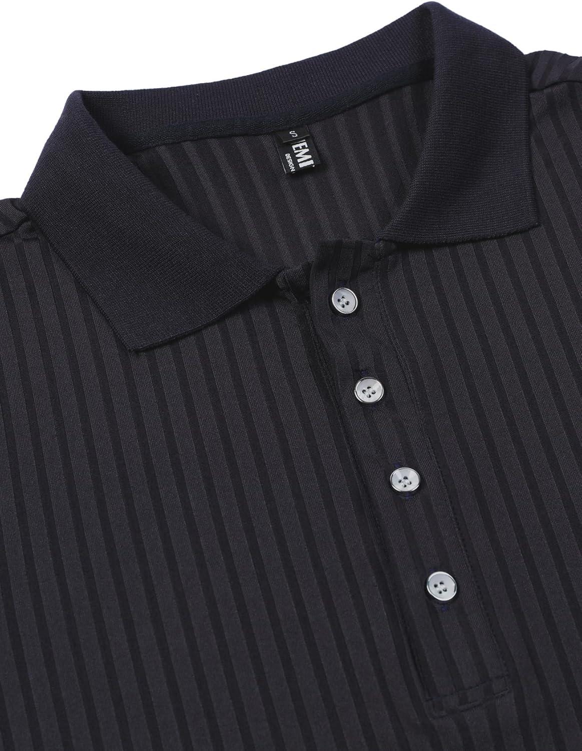 imageMens Stretch Knit Slim Fit Polo Shirts Casual Short Sleeve Ribbed Collar Muscle Golf ShirtNavy Blue