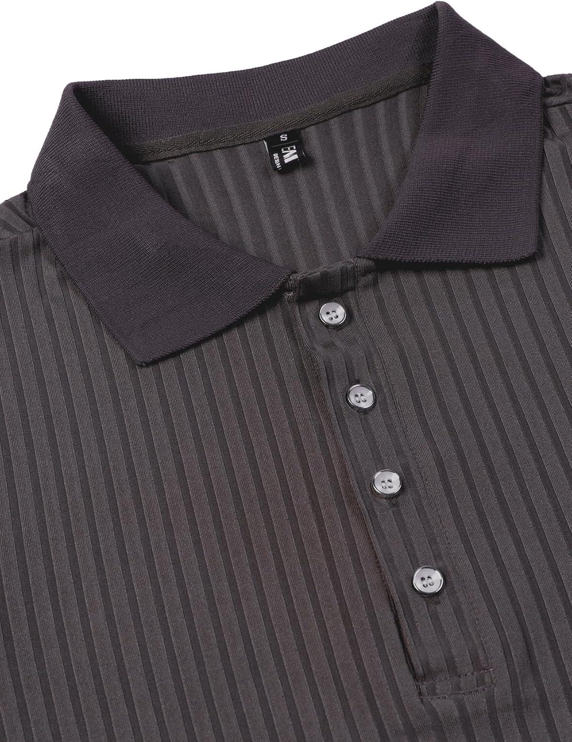 imageMens Stretch Knit Slim Fit Polo Shirts Casual Short Sleeve Ribbed Collar Muscle Golf ShirtPurple