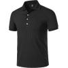 imageMens Stretch Knit Slim Fit Polo Shirts Casual Short Sleeve Ribbed Collar Muscle Golf ShirtBlack