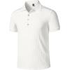 imageMens Stretch Knit Slim Fit Polo Shirts Casual Short Sleeve Ribbed Collar Muscle Golf ShirtCream White