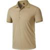 imageMens Stretch Knit Slim Fit Polo Shirts Casual Short Sleeve Ribbed Collar Muscle Golf ShirtKhaki