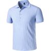imageMens Stretch Knit Slim Fit Polo Shirts Casual Short Sleeve Ribbed Collar Muscle Golf ShirtLight Blue