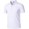 imageMens Stretch Knit Slim Fit Polo Shirts Casual Short Sleeve Ribbed Collar Muscle Golf ShirtWhite