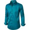 imageMens Stretch Wrinkle Free Dress Shirts Formal Wedding Prom Long Sleeve Button Down ShirtTeal