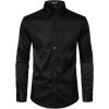 imageMens Stretch Slim Fit Dress Shirts Formal Wedding Prom Business Long Sleeve Button Down Shirt with PocketBlack