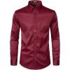 imageMens Stretch Slim Fit Dress Shirts Formal Wedding Prom Business Long Sleeve Button Down Shirt with PocketBurgundy
