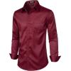imageMens Stretch Slim Fit Dress Shirts Formal Wedding Prom Business Long Sleeve Button Down Shirt with PocketBurgundy