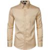 imageMens Stretch Slim Fit Dress Shirts Formal Wedding Prom Business Long Sleeve Button Down Shirt with PocketKhaki