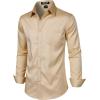 imageMens Stretch Slim Fit Dress Shirts Formal Wedding Prom Business Long Sleeve Button Down Shirt with PocketKhaki