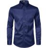 imageMens Stretch Slim Fit Dress Shirts Formal Wedding Prom Business Long Sleeve Button Down Shirt with PocketNavy Blue