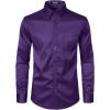 imageMens Stretch Slim Fit Dress Shirts Formal Wedding Prom Business Long Sleeve Button Down Shirt with PocketPurple