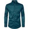 imageMens Stretch Slim Fit Dress Shirts Formal Wedding Prom Business Long Sleeve Button Down Shirt with PocketTeal