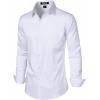 imageMens Stretch Slim Fit Dress Shirts Formal Wedding Prom Business Long Sleeve Button Down Shirt with PocketWhite