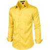 imageMens Stretch Slim Fit Dress Shirts Formal Wedding Prom Business Long Sleeve Button Down Shirt with PocketYellow