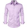 imageMens Stretch Slim Fit Dress Shirts Formal Wedding Prom Business Long Sleeve Button Down Shirt with PocketLavender Purple