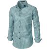 imageMens Transitional Weather Slim Fit Long Sleeve Button Down Shirt Business Casual Dress Shirts with PocketGreen Gingham