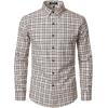 imageMens Transitional Weather Slim Fit Long Sleeve Button Down Shirt Business Casual Dress Shirts with PocketKhaki White Gingham