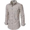 imageMens Transitional Weather Slim Fit Long Sleeve Button Down Shirt Business Casual Dress Shirts with PocketKhaki White Gingham