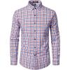 imageMens Transitional Weather Slim Fit Long Sleeve Button Down Shirt Business Casual Dress Shirts with PocketRed Blue Gingham