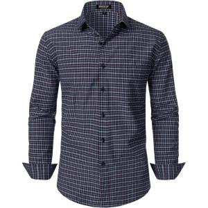 imageMens Transitional Weather Slim Fit Long Sleeve Button Down Shirt Business Casual Dress Shirts with PocketNavy Red