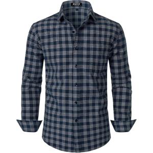 imageMens Transitional Weather Slim Fit Long Sleeve Button Down Shirt Business Casual Dress Shirts with PocketNavy White