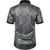 imageMens Shiny Metallic Sequin Stretchy Short Sleeve Button Down Shirts for 70s Disco Party HalloweenBlack Silver