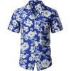 imageMens Summer Textured Cuban Collar Hawaiian Shirts Casual Vacation Short Sleeve Button Up Shirt with PocketRoyal Blue