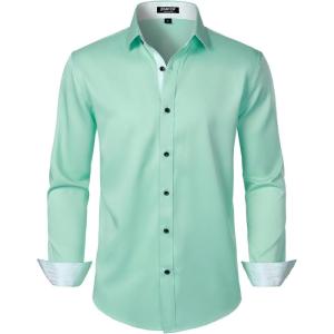 imageMens Stretch MultiUse Long Sleeve Dress Shirts Party Prom Wedding Shirts with Slight SheenMint Green